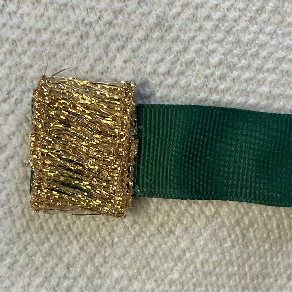 Handmade Green Ribbon Bookmark Gold Glitter & Rhinestone Kisses 16” Irish
